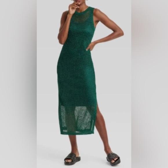 Green Openwork Midi Tank Dress - Picture 8 of 8